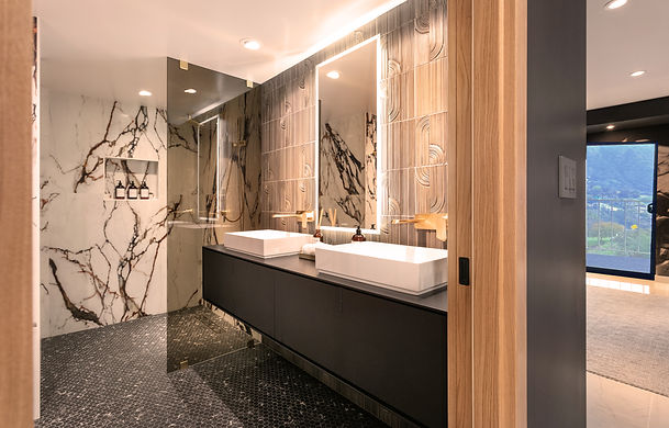 Master bathroom with dimensional tile wall